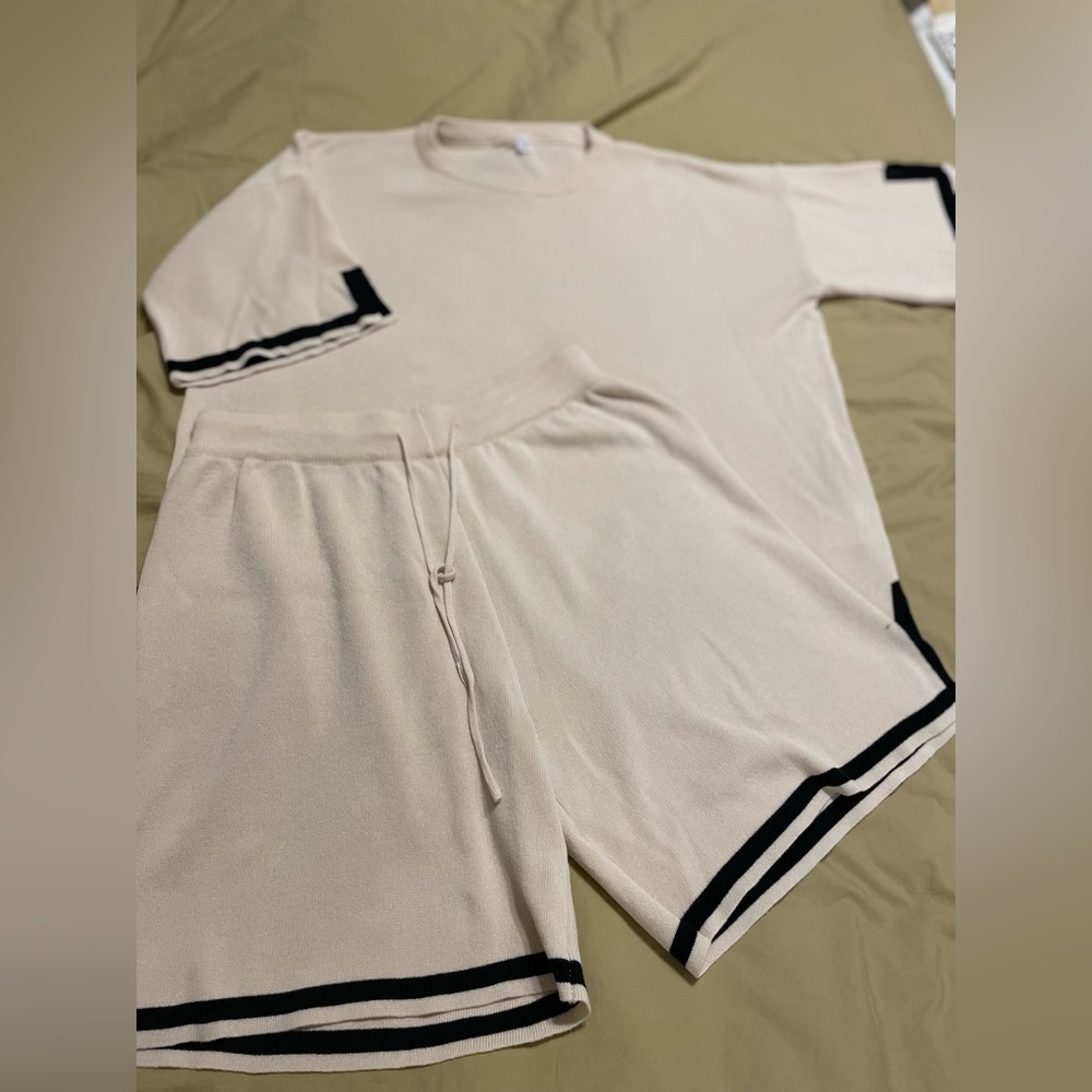Beige Loungewear Set with Black Accents